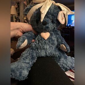 Blue Cherished Teddies Plush Bear with Heart Patch & Tag Vintage With Satin Bow